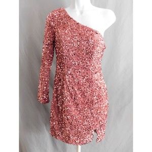 Vnaix Dress Junior's Pink Sequin One Shoulder Wedding Prom Formal Holiday Size 4